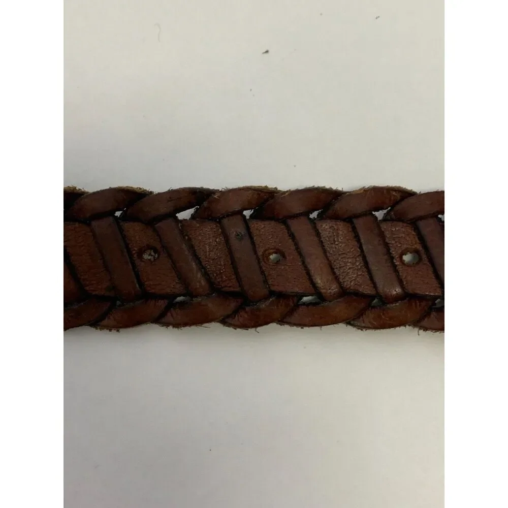Vintage Mens Brass Buckle Woven Chain Leather‎ Belt Size M/L Made in India